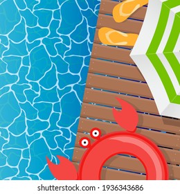 Summer Background poster template with swimming pool and lifebuoy. Vector Illustration EPS10
