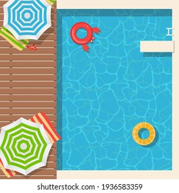 Summer Background poster template with swimming pool and lifebuoy. Vector Illustration EPS10