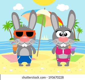  Summer  background with rabbits vector