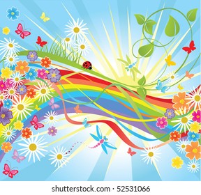 Summer background with rainbow