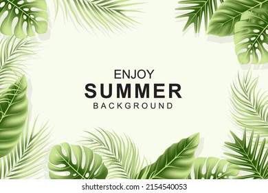 Summer background with realistic tropical leaves