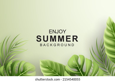 Summer background with realistic tropical leaves