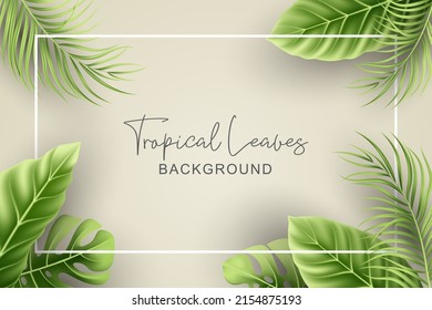 Summer background with realistic tropical leaves