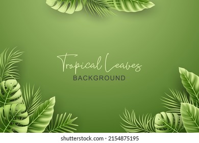 Summer background with realistic tropical leaves