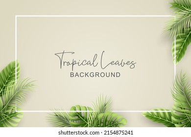 Fondo de verano con hojas tropicales realistas