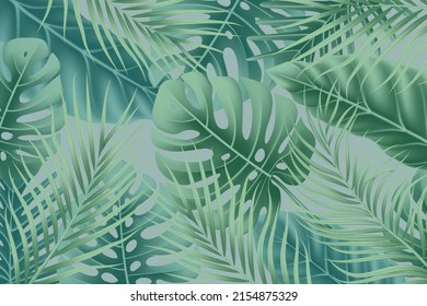 Summer background with realistic tropical leaves