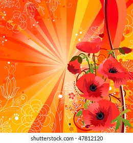 Summer background with red poppies