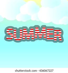 Summer background, red striped letter, word design, vector illustration 