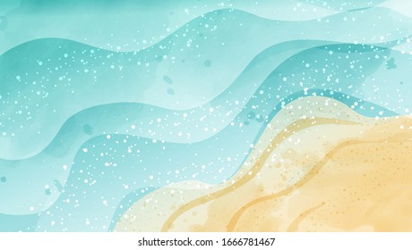 Summer background represent of watercolor sea and sand. Top view and has copy space. 