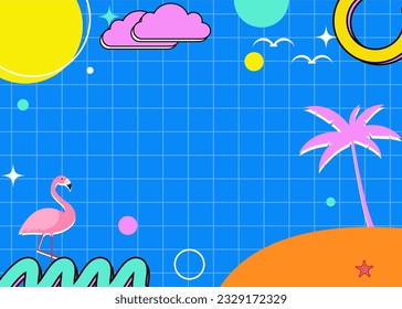 summer background with retro memphis style theme