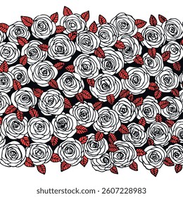 Summer background with roses flowers. Nature concept design. Modern floral composition. Vector illustration for poster, invitation, greeting card. Botanical style roses frame. Copy space.