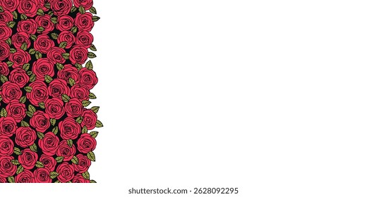 Summer background with roses flowers. Nature concept design. Modern floral composition. Vector illustration for poster, invitation, greeting card. Botanical style roses frame. Copy space.