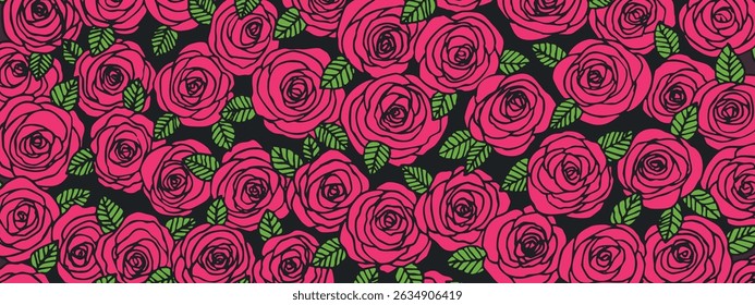 Summer background with roses flowers. Nature concept design. Modern floral composition. Vector illustration for poster, invitation, greeting card. Botanical style roses frame. Copy space.