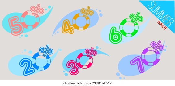 Summer background for sales. Set of colorful numbers and sea symbols.
