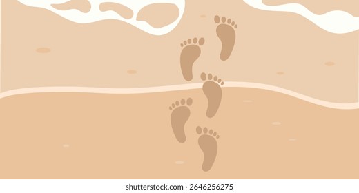 Fondo de verano con arena y huellas. Concepto de playa, vacaciones, relajación. Plantilla para el Anuncio, tarjeta de felicitación, invitación, partido, publicidad.