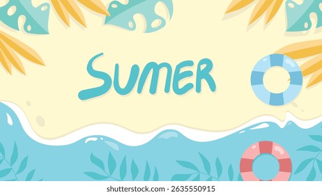 Fondo de verano con arena en la parte superior y el mar azul hacia abajo