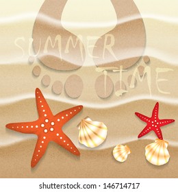 Summer background sand seashell and starfish illustration
