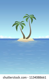 Summer background - sandy island in the ocean with palms