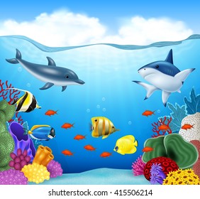 Summer background with sea animals