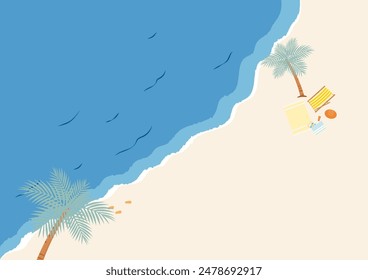 Summer background. Sea and beach scene with summer elements and copy space. Paper cut and craft style.