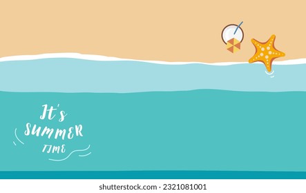 Summer background with sea and beach .Vector summer banner