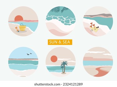 Fondo de verano con mar y playa.Bandera de verano vectorial