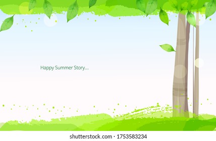Summer background with sea, fish, dolphin and Summer holidays elements / Handwritten Korean alphabet / About summer vacation / Calligraphy vector