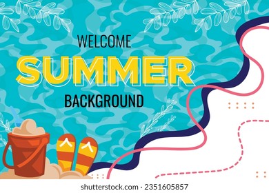 Fondo de verano con matices marinos y accesorios de playa como bolas, gafas, patinetas, etc. Este diseño es adecuado para ser utilizado en plataformas de medios sociales banners, anuncios, etc