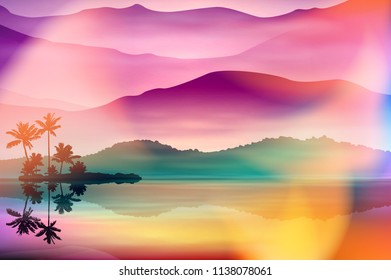 Summer background with sea and palm trees