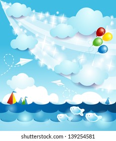 Summer background with sea, vector