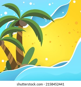 Summer background with sea wave and palm leaf for online content in the summer , illustration Vector EPS 10