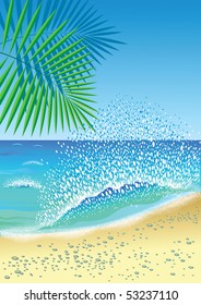 Summer background with the sea, waves, sky and beach