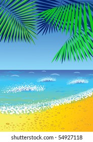 Summer background with the sea, waves, sky and beach