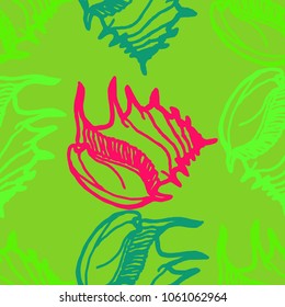 Summer background seamless multicolor clam shell for design.