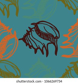 Summer background seamless multicolor clam shell for design.