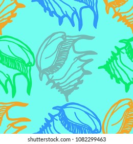 Summer background seamless multicolor clam shell for design.