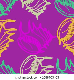 Summer background seamless multicolor clam shell for design.
