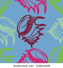 Summer background seamless multicolor clam shell for design.