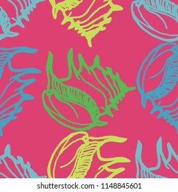 Summer background seamless multicolor clam shell for design.