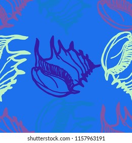 Summer background seamless multicolor clam shell for design.