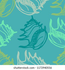 Summer background seamless multicolor clam shell for design.
