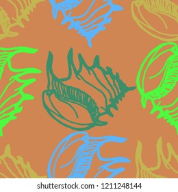 Summer background seamless multicolor clam shell for design.