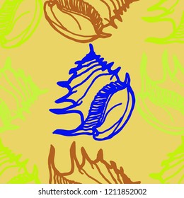 Summer background seamless multicolor clam shell for design.