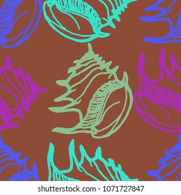 Summer background seamless multicolor mollusc shell for design.
