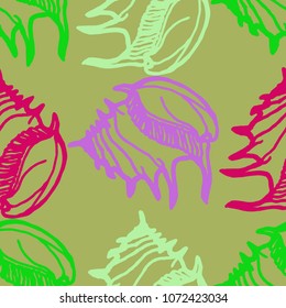 Summer background seamless multicolor mollusc shell for design.