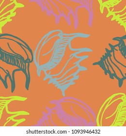 Summer background seamless multicolor mollusc shell for design.
