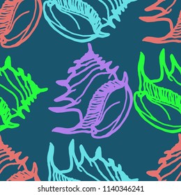 Summer background seamless multicolor mollusc shell for design.