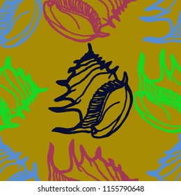 Summer background seamless multicolor mollusc shell for design.