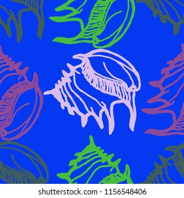 Summer background seamless multicolor mollusc shell for design.