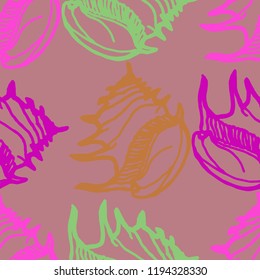 Summer background seamless multicolor mollusc shell for design.